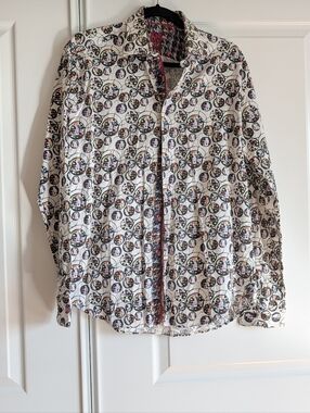 Multicolor Geometric Circle Print Button Down - Boutique Art Shirt Size L